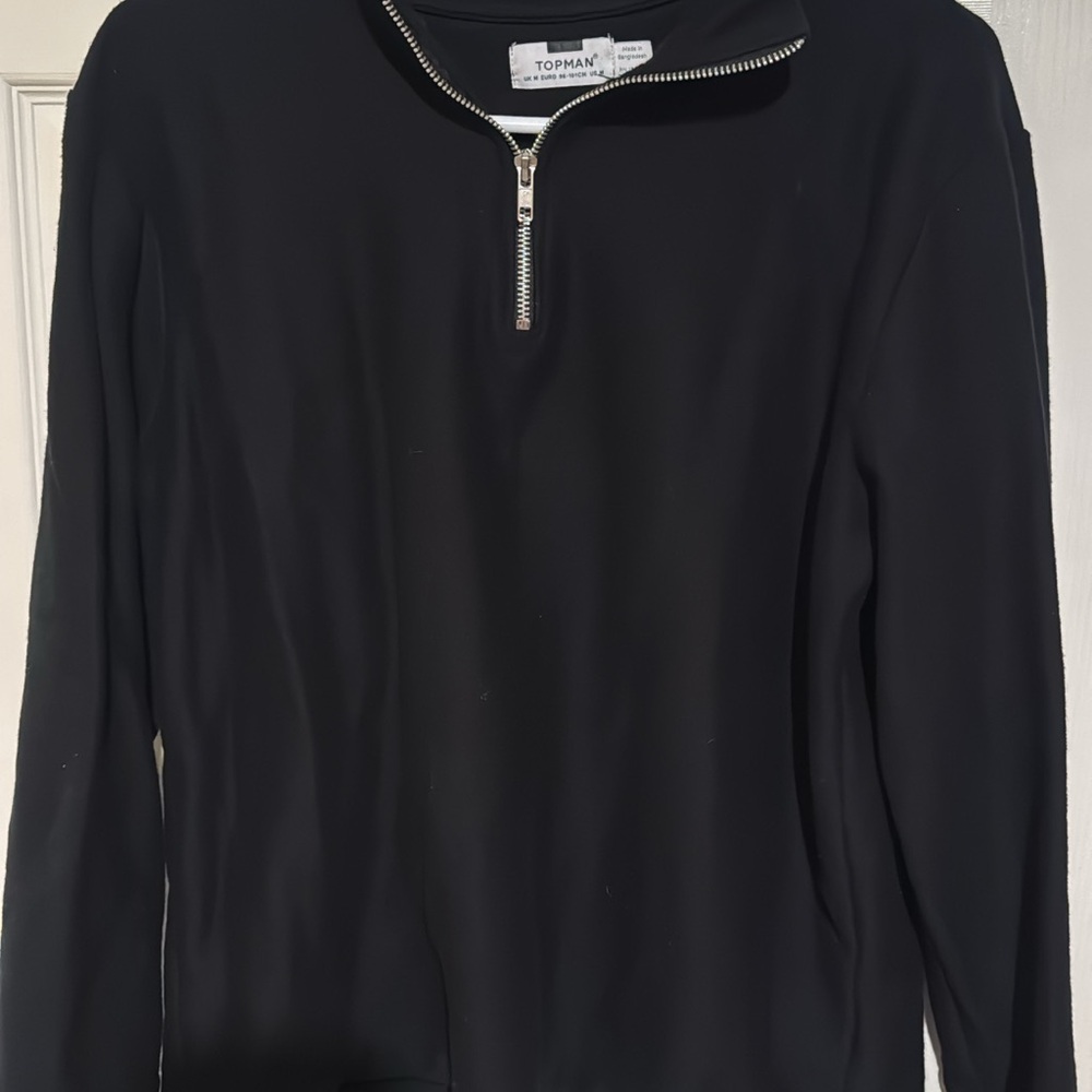 Topman Black Half-Zip Sweatshirt with Silver Zipper